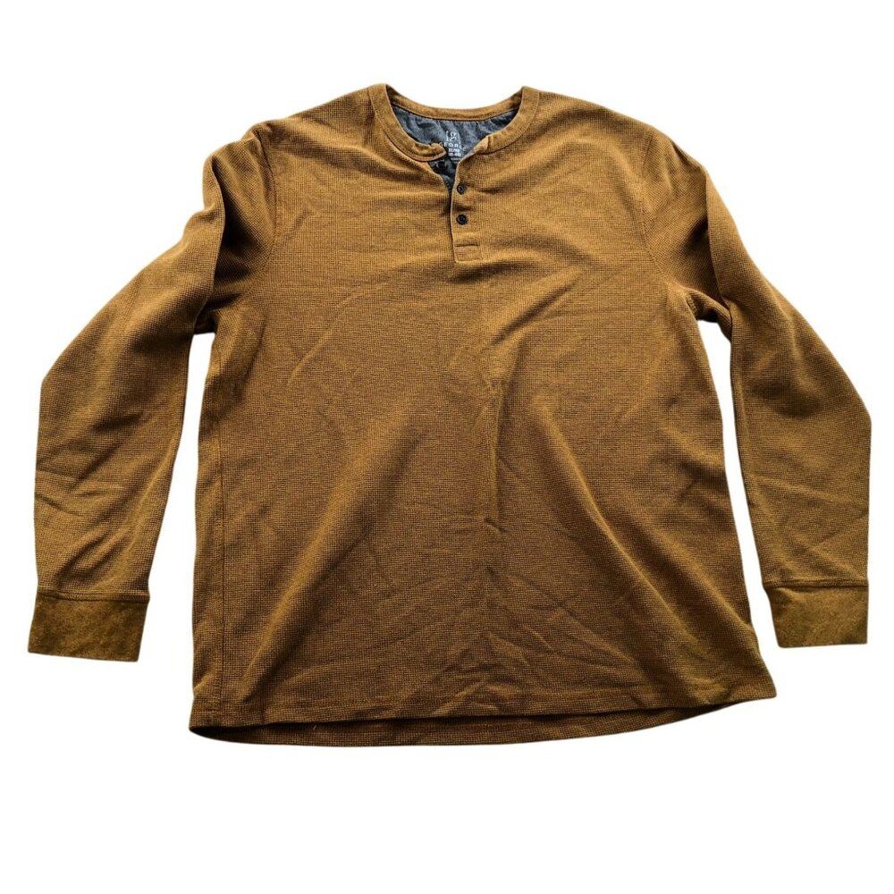 George Mens Henley Shirt Size XL Long Sleeve Waffle Knit Pullover Casual Brown